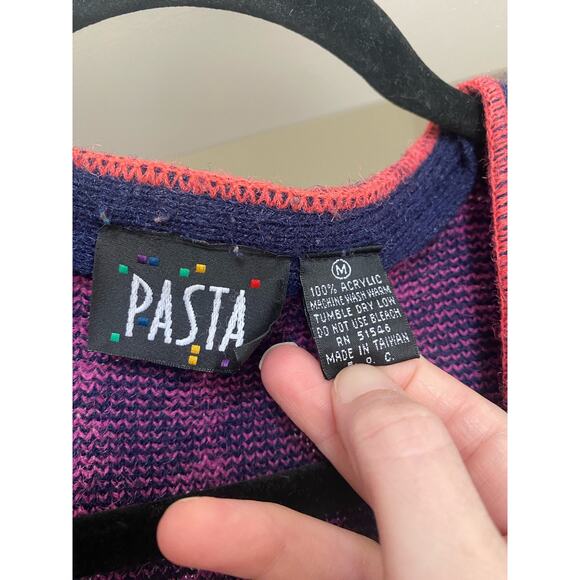 Vintage 80s Chunky Cardigan Sweater Colorful Aztec Patterned Women's M  Preppy - Picture 7 of 7